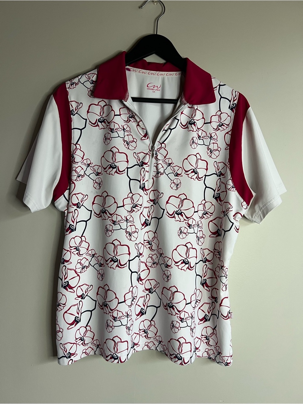 Cracked wheat women’s size large floral, white and pink golf tennis shirt